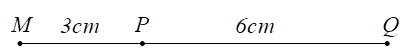 Cho đoạn thẳng PQ có độ dài bằng 6 cm. Trên đường thẳng PQ xác định điểm M sao cho PM = 3 cm.Hỏi điểm M có phải là trung điểm của đoạn thẳng PQ không? (ảnh 2)