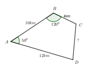 Hai bạn An và Hưng cùng xuất phát từ điểm P, đi theo hai hướng khác nhau và tạo với nhau một góc 40 độ  để đến đích là điểm D. Biết rằng họ dừng lại để ăn trưa lần lượt tại A và B  (ảnh 2)