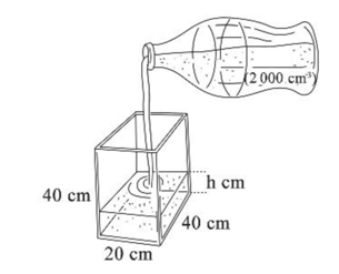 Một cái bể hình hộp chữ nhật và một cái chai có kích thước và thể tích như hình bên dưới. (ảnh 1)