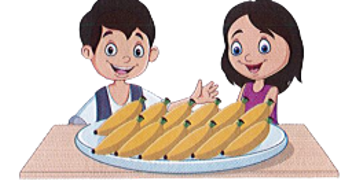 Quan sát bức tranh rồi viết phép nhân hoặc phép chia thích hợp:  Nếu chia đều, mỗi bạn được mấy quả chuối? (ảnh 1)