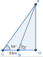 Nhà Bình và nhà Cẩn cách nhau 53 m và thẳng hàng với chân O của tòa tháp Vinhomes Park. Từ nhà Bình và Cẩn lần lượt nhìn đỉnh A của tháp với góc 59° và 72° (ảnh 1)