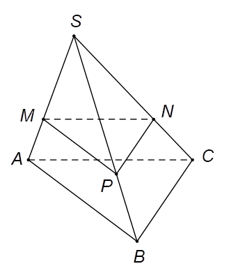 Cho h&igrave;nh ch&oacute;p S.ABC c&oacute; đ&aacute;y l&agrave; tam gi&aacute;c ABC thỏa m&atilde;n AB = AC = 4, g&oacute;c BAC = 30 độ. Mặt phẳng (P) song song với (ABC) cắt đoạn SA tại M sao cho SM = 2MA (ảnh 1)