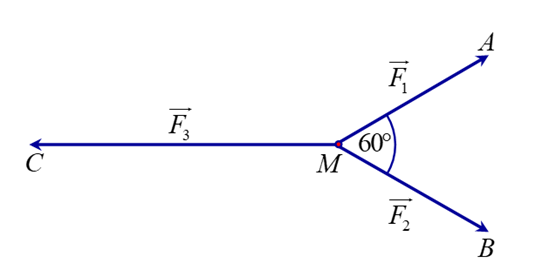 Cho ba lực vecto F1 = vecto MA,  vecto F2 = vecto MB , vecto F3  = vecto MC cùng tác động vào một vật tại điểm M và vật đứng yên (ảnh 1)