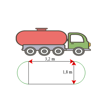  Một xe bồn chở nước sạch cho một cụm dân cư có 100 hộ dân. Mỗi đầu của bồn chứa nước là nửa hình cầu, thân bồn chứa nước là hình trụ (có kích thước như hình vẽ). Bồn chứa đầy nước và lượng nước được chia đều cho từng hộ dân. (ảnh 1)