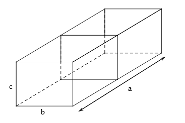 Để làm một bể chứa dạng hình hộp chữ nhật gồm hai ngăn không nắp với thể tích 750m3, người ta đã cắt các tấm inox ghép lại với ba kích thước a, b, c như hình vẽ (ảnh 1)