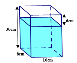 Một hình lăng trụ có kích thước đáy và chiều cao như hình. Hùng đổ vào đó một lượng nước (ảnh 1)