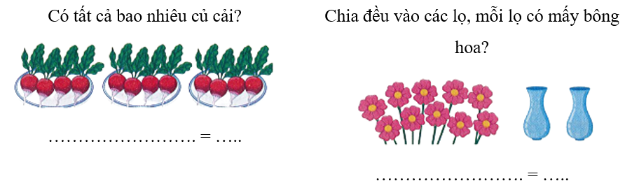 Quan sát bức tranh rồi viết phép nhân hoặc phép chia thích hợp: (ảnh 1)