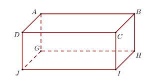 Hình hộp chữ nhật ABCD.GHIJ có AB = 12 cm. Khẳng định nào sau đây đúng? (ảnh 1)