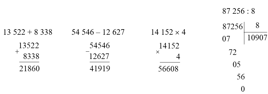 Đặt tính rồi tính:   13 522 + 8 338    54 546 – 12 627 (ảnh 1)