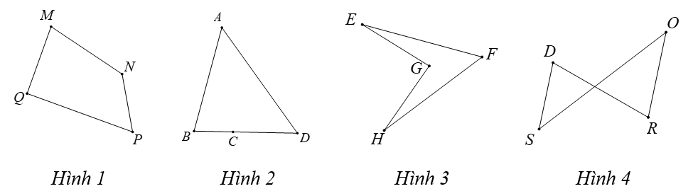 Trong các hình vẽ dưới đây, hình nào không phải là tứ giác? (ảnh 1)