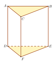 Cho hình lăng trụ đứng tam giác  ABC.DEF có cạnh AC = 3cm (ảnh 1)