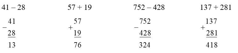 Đặt tính rồi tính.  41 – 28 (ảnh 1)