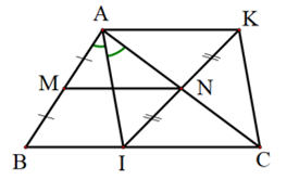 Cho Delta ABC, M  là trung điểm AB vẽ MN song song với BC với N thuộc AC (ảnh 1)