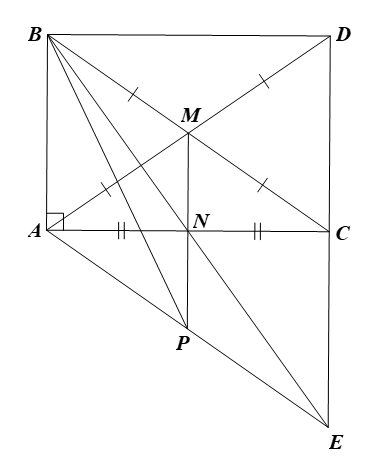 Cho Delta ABC vuông tại A có M là trung điểm của BC. Trên tia AM lấy điểm D sao cho AM = MD. (ảnh 1)