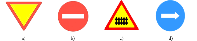 Trong các loại biển báo sau, biển báo nào có tâm đối xứng?  	 	 	  (ảnh 1)