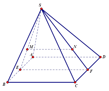 Cho hình chóp S.ABCD có đáy ABCD là hình chữ nhật. Gọi M,N theo thứ tự là trọng tâm tam giác SAB; tam giác SCD. Khi đó MN song song với mặt phẳng (ảnh 1)