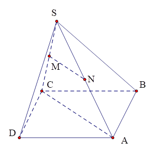 Cho h&igrave;nh ch&oacute;p S.ABCD c&oacute; đ&aacute;y l&agrave; h&igrave;nh b&igrave;nh h&agrave;nh, gọi M l&agrave; trung điểm của cạnh SC (như h&igrave;nh vẽ). H&igrave;nh chiếu song song của điểm M theo phương AC l&ecirc;n mặt phẳng (SAD) l&agrave; điểm n&agrave;o sau đ&acirc;y? (ảnh 1)
