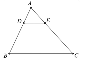 Cho hình vẽ, trong đó DE song song BC ,AE = 12 cm,DB = 18 cm,CA = 36cm. Độ dài AB bằng (ảnh 1)