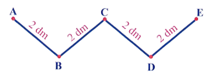 Viết phép tính và kết quả vào chỗ trống.  Độ dài đường gấp khúc ABCDE là: (ảnh 1)