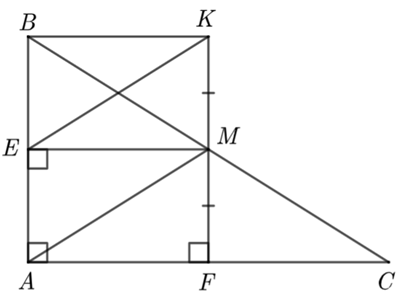 Cho tam giác ABC vuông tại A , M là trung điểm BC. Từ M kẻ ME vuông góc AB, (E vuông góc AB), MF vuông góc AC, (F thuộc AC).  a) Chứng minh tứ giác AEMF là hình chữ nhật. (ảnh 1)