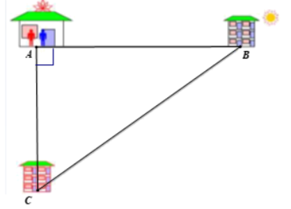 Hai anh em An và Bình cùng đi bộ từ nhà ở vị trí \(A\) đến trường, biết khoảng cách từ trường của An ở (ảnh 2)