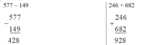 Đặt tính rồi tính.  577 – 149 (ảnh 1)