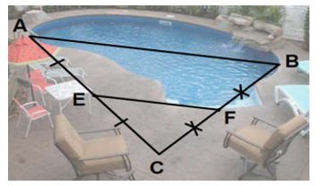 Ông An muốn làm một tấm phủ che hồ bơi, ông cần tính độ rộng của hồ bơi (độ dài AB ) (ảnh 1)