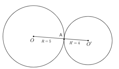 Cho hai đường tròn  (O; 5) cm; (O;4) cm với OO' = 9cm.  Kết luận nào sau đây đúng về vị trí tương đối của hai đường tròn? (ảnh 1)