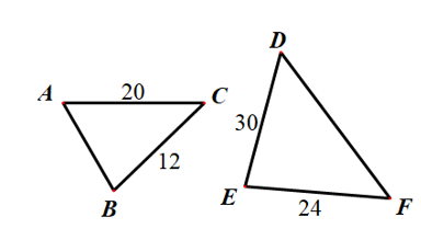 Trong hình bên, cho biết tam giác ABC ~ tam giác DEF.  Độ dài đoạn thẳng AB là (ảnh 1)