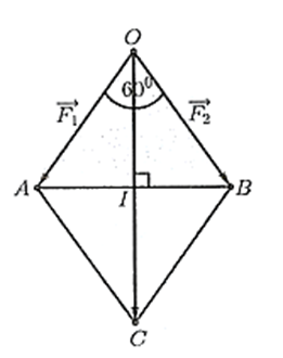 Cho hai lực vecto F1 , vecto F2 có điểm đặt O tạo với nhau góc 60 độ, biết rằng cường độ của hai lực vec F1 và vec F2 đều bằng 100 N. Cường độ tổng hợp lực của hai lực trên bằng bao nhiêu Newton (ảnh 1)