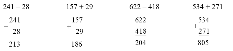 Đặt tính rồi tính.  241 – 28 (ảnh 1)