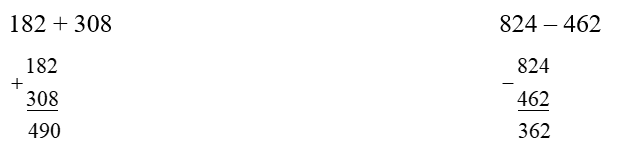 Đặt tính rồi tính  182 + 308 (ảnh 1)