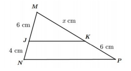 Cho hình vẽ bên. Biết JK song song NP độ dài x  trong hình vẽ bên bằng (ảnh 1)