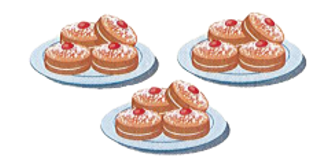 Viết phép tính và kết quả vào chỗ trống.     	  Có tất cả bao nhiêu chiếc bánh?   (ảnh 1)