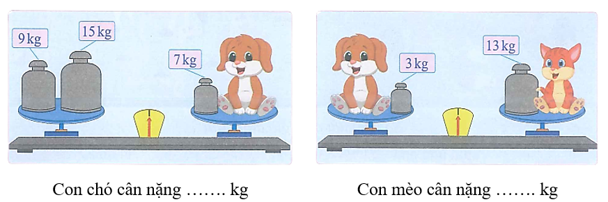 Số ?   	  Con chó cân nặng ……. kg	Con mèo cân nặng ……. kg (ảnh 1)