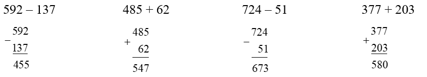 Đặt tính rồi tính.  592 – 137 (ảnh 1)