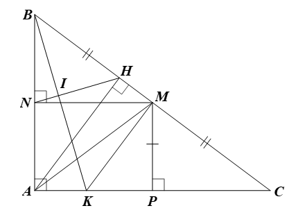 Cho Delta ABC vuông tại A {AB < AC} có trung tuyến (ảnh 1)