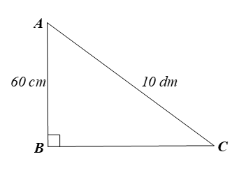 Cho tam giác ABC vuông tại B có AB = 60 cm;AC = 10dm . Độ dài đoạn BC  là (ảnh 1)