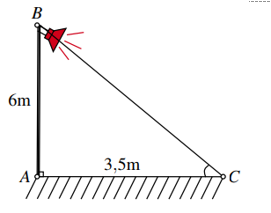 Một cột đ&egrave;n AB cao 6 m c&oacute; b&oacute;ng in tr&ecirc;n mặt đất l&agrave; AC d&agrave;i 3,5m (ảnh 1)