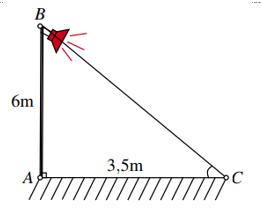 Một cột đ&egrave;n AB cao 6 m c&oacute; b&oacute;ng in tr&ecirc;n mặt đất l&agrave; AC d&agrave;i 3,5m (ảnh 1)