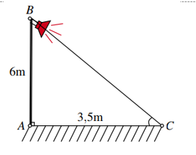 Một cột đ&egrave;n AB cao 6 m c&oacute; b&oacute;ng in tr&ecirc;n mặt đất l&agrave; AC d&agrave;i 3,5m (ảnh 1)