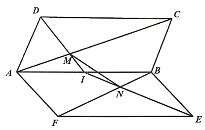Cho hai hình bình hành ABCD và ABEF không cùng nằm trong một mặt phẳng. Trên cạnh AC lấy điểm M và trên cạnh BF lấy điểm N sao cho AM/AC = BN/BF =1/a. Tìm a để MN song song DE (ảnh 1)
