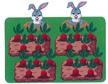 Quan sát bức tranh rồi viết phép nhân hoặc phép chia thích hợp:  a. Có tất cả bao nhiêu củ cải? (ảnh 1)