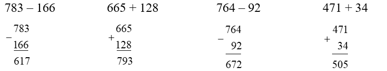 Đặt tính rồi tính.  783 – 166 (ảnh 1)