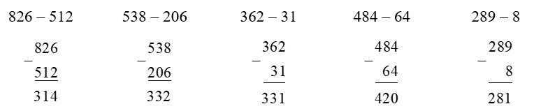 Đặt tính rồi tính.  826 – 512 (ảnh 1)