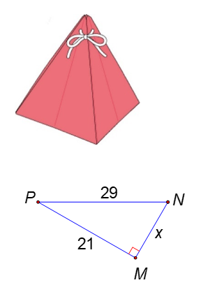 a) Một túi quà có dạng hình chóp tứ giác đều có độ dài cạnh đáy là 12cm và độ dài trung đoạn bằng (ảnh 1)