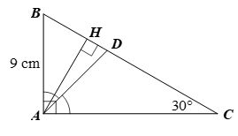 Cho tam giác ABC vuông tại A có AB = 9cm (ảnh 1)