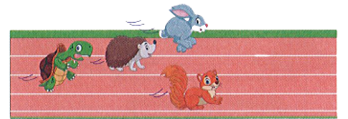 Thỏ, Sóc, Nhím và Rùa cùng tham gia cuộc thi chạy. Trong vòng 1 phút, Thỏ chạy được 5 m và Sóc chạy được 7 m (ảnh 1)