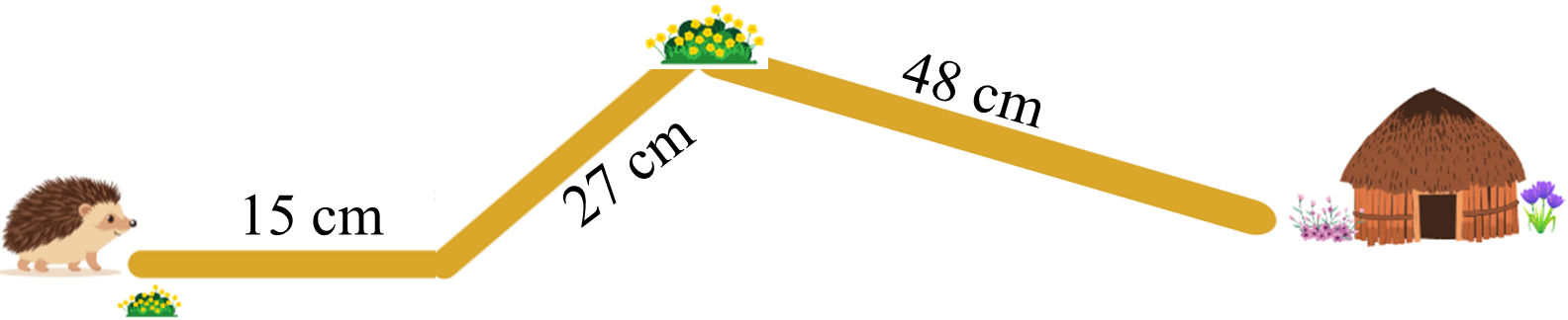 c) Quãng đường về nhà nhím dài là:    A. 42 cm	    B. 75 cm		    C. 90 cm	    D. 91 cm (ảnh 1)