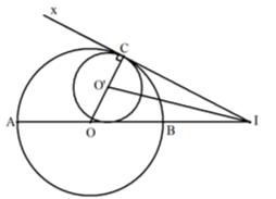 Vậy \(Cx\) là tiếp tuyến chug hy đường tròn \((O)\) và đường tròn \((O';\,O'C)\) tiếp xúc nhau tại \(C.\) b) \(O'\) nằm trên phân giác của góc \(CIA\) nên \(O'\) cách \(IA\) một (ảnh 1)